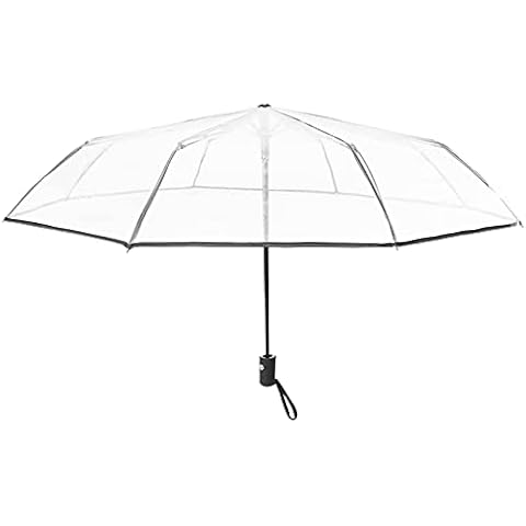 Bruafsir Transparent Umbrella Automatic Umbrella Rain Women Men Rain Auto Umbrella Compact Folding Windproof Style Clear umbrella,Transparent + black border Cover
