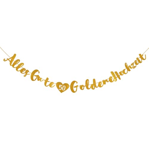 Goldene Hochzeit Deko, Hängende Dekoration aus Glitzerpapier, Banner zur Golden Jubiläumsdekoration, Geeignet für Die Goldhochzeit, die Party zum...