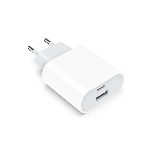 Chargeur USB C, Prise Multiple Secteur 20W Rapide, pour iPhone 17/16/15 Pro Max/14 13/12/11/ SE/X/XS/XR/iPad, Samsung Galaxy S25/S24/A53/Note 20,Google Pixel,Adaptateur,Type C, Double Bloc,USB-C,PD+QC