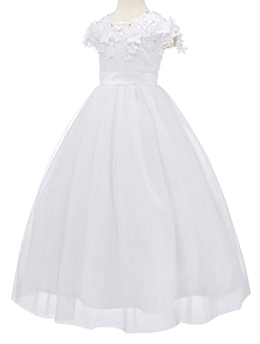 Bow Dream Tulle 3D First Communion Dresses Wedding Pageant Flower Girl Dress Ivory White3