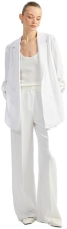 Katlama Detaylı Krep Kumaş 3/4 Kol Kruvaze Uzun Oversize Blazer Ceket - Görsel 2