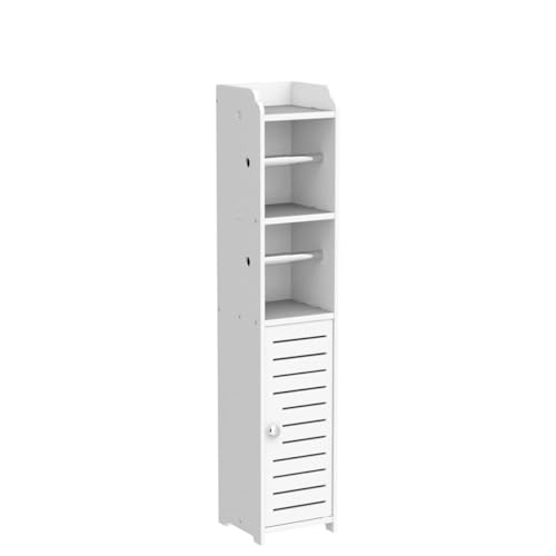 TUOXINEM Small Bathroom Storage with Dual Rods, Over The Toilet, Slim Toilet Paper Storage with 4 Tier Design, Fit Mega Roll (White)