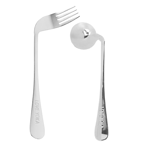 Anneome Angled Spoon Fork for Disabled Ergonomic Design Easy Use Stainless Steel 2pcs Set