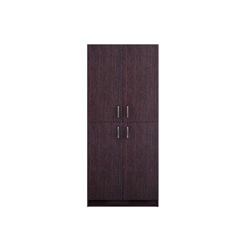 Image of VIKI Wardrobe | Wooden Almirah for 4 Small Door Wardrobe with Shelves & Hanging Space (Dark Wenge - 40D x 80W x 180.8H) | 1 Year Warranty | Free Assembly