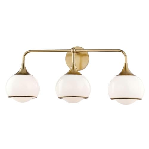 MITZI HUDSON VALLEY LIGHTING H281303-AGB Reese Wall/Sconces, 3-light, 60W, Aged Brass Finish, Shiny Opal White Glass (26.75''W x 11.25''H)