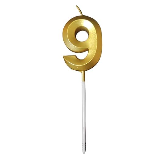 Image of ToyUniverse Number 9 Gold Candle | Nine Number Candle for Ninth Birthday, Anniversary, Surprise Party Cake Decoration (Pack of 1)