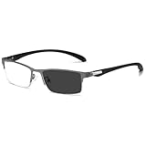 [FEISEDY] ブルーライトカット PCメガネ 変色 調光 超軽量 伊達メガネ パソコン用 度なし 透明レンズ スクエア ハーフリム メンズ レディーズ B1256