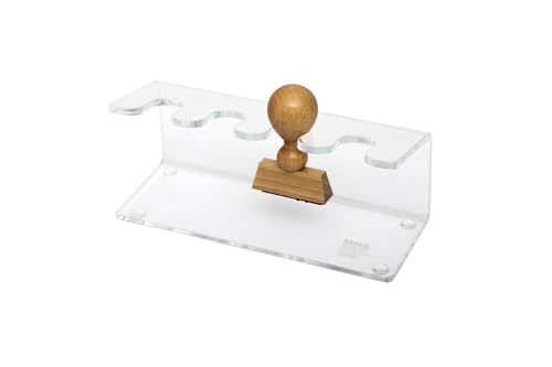 MAUL Stempelträger aus Acryl | Organizer für 4 Stempel | Ideal als Ordnungshelfer für Schreibtisch, Regal und Büro | Stempelhalter inkl. Haftnoppen für rutschfesten Stand | Transparent