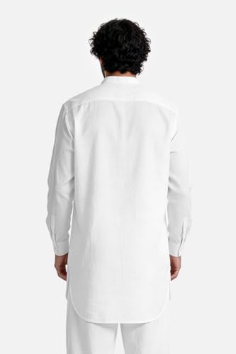Image of SNITCH Men Casual Kurta Shirt | Regular Fit Full Sleeve Mandarin Collar Solid Pattern | Premium Cotton Linen Blend & Breathable Fabric for Festive Season & Holiday Wear
