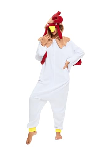 LABULA Tieroutfit Cosplay Jumpsuit Pyjamas Unisex Erwachsene Tierkostüme,Chicken,L