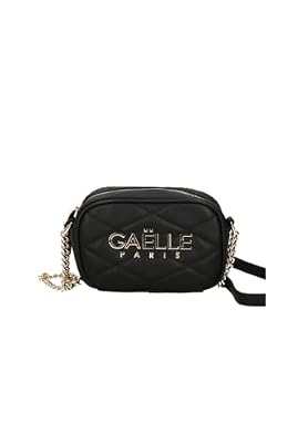 Gaelle Paris Borsa a Tracolla Matelassé, Nero, 20x12.5x6.7 cm, con Catena Dorata e Logo Metallico