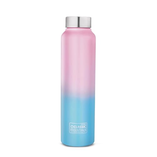 Image of CLASSIC ESSENTIALS Spring Stainless Steel Water Bottle 1000 ml | Best Usage for Office /School /College /Gym / /Home /Fridge | Leak Proof, Eco-Friendly | (Pink Blue) (Set of 1)