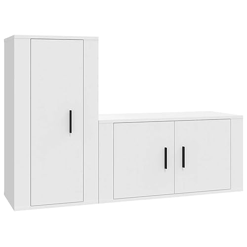 Helloshop26 Ensemble de Meubles Armoire Buffet TV télévision Salon Chambre séjour 2 pièces Bois d'ingénierie Blanc 02_0024368