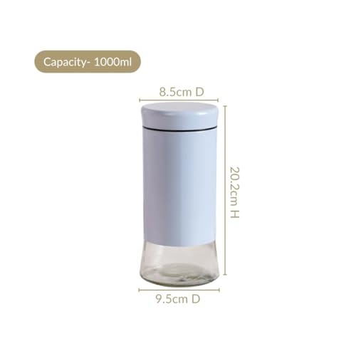 Image of Nestasia Metal Jacketed Glass Jars Set of 4 (1000 ml) | Airtight See - Through Glass Containers with Lids for Kitchen Storage - Ideal for Storing Snacks, Dry Fruits, Pickles or Pulses (Pastel Blue)