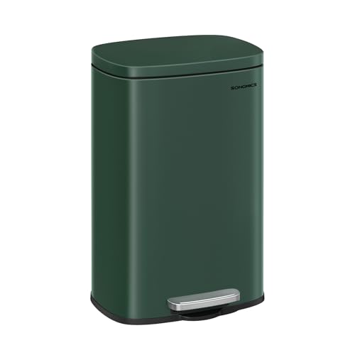 SONGMICS Poubelle De Cuisine 50L Crème Avec Pédale, Couvercle Doux Et 15 Sacs Inclus - Acier Robuste