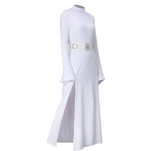 LIKUNGOU Costume Leia Robe Blanche avec Ceinture Halloween Carnavals Cosplay Outfit pour Femmes (M)