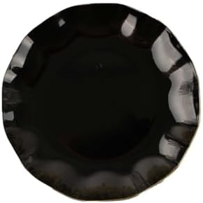 Efavormart 10 Pack | Black 6" Round Plastic Dessert Salad Plates, Disposable Appetizer Plates with Gold Wavy Rim for Wedding, Outdoor Receptions, Banquets, Holiday Dining