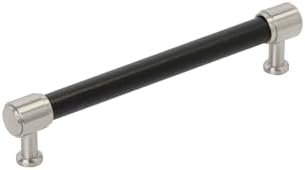 Signature Hardware 954063-6516 Lazzara 6-5/16 Inch Center to Center Black Leather Bar Cabinet Pull - Satin Nickel