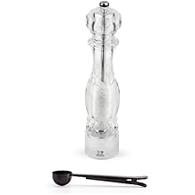 Peugeot - Nancy Acrylic Manual Salt Mill - Transparent Adjustable Grinder Gift Set- With Stainless Steel Spice Scoop/Bag Clip, 12 Inch