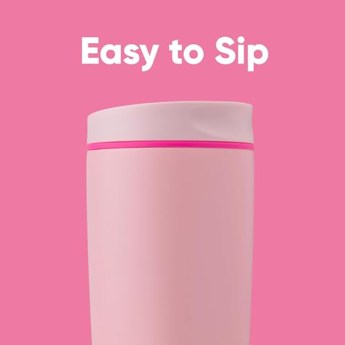 Image of EasySip Slider Insulated Stainless Steel Coffee Tumbler, Reusable Hot & Iced Coffee Travel Mug, Leak-Proof BPA-Free Cup (Pink, 20 oz)