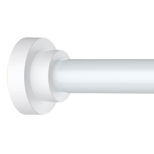 Thestoa Shower Curtain Rod Adjustable 43-66 inch, 1"Diameter Spring Tension Curtain Rod No Drill, Anti-Rust Non-Slip Shower Rod, White Shower Curtain Rod for Bathroom Tension