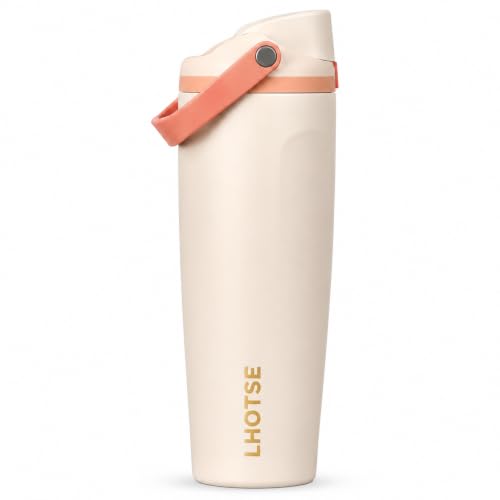Image of LHOTSE Gym Water Bottle 30oz - Leak Proof Lock Lid, Matte Metallic Finish, Carry Handle, Durable Stainless Steel, Perfect for Workout & Sports (Daisy, 900 ML)