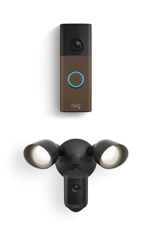 Image of Ring Battery Doorbell (newest model), Matte Mocha with Floodlight Cam, Wired (newest model), Black