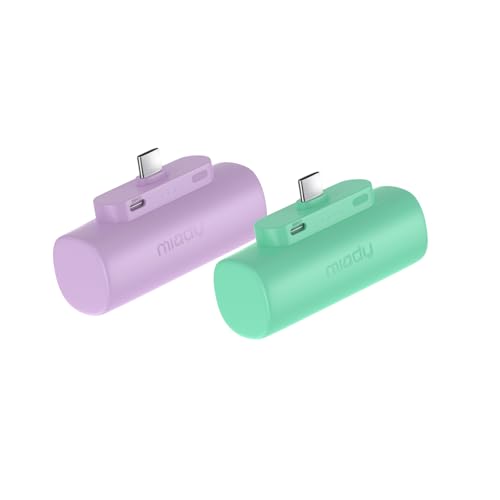 Image of Miady 2-Pack Mini Portable Charger Built-in USB C Connector Small PowerBank | 5000mAh丨Lightweight丨for Backpack Travel丨Compatible with iPhone 17 Galaxy Android丨Ultra-Compact丨Flight-Safe丨18Wh丨Green+Purple
