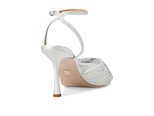 Image of Badgley Mischka Women's Cameryn Satin Peep-toe Stiletto With Crystal-embellished Mesh Overlay