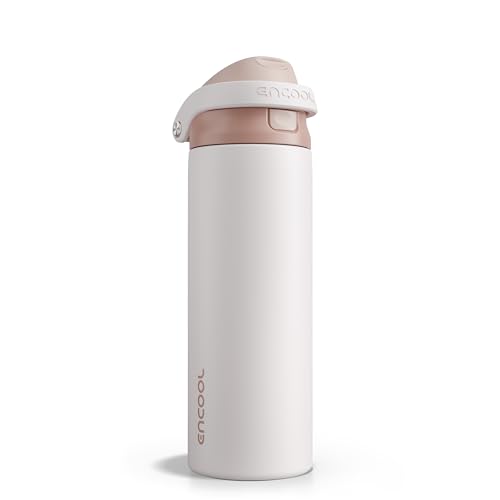 Image of ENCOOL Leakproof Insulated Water Bottle with Straw Dual-Sip Water Bottle Bag-Safe Design for Work, Commute & Gym - Keeps Drinks Cold All Day, 24 oz, Coffee White