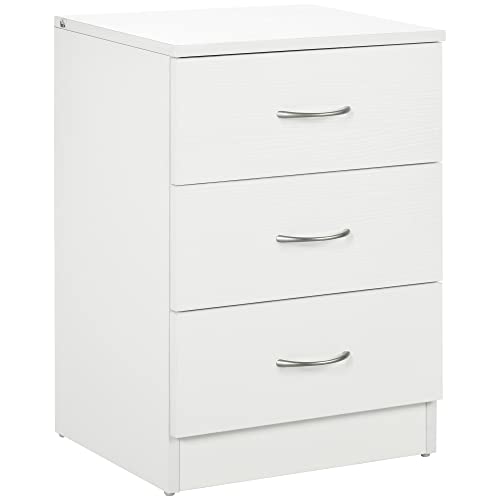 HOMCOM Mesita de Noche Moderna Mesilla de Noche con 3 Cajones Mesita Auxiliar para Salón Dormitorio Carga 50 kg 40x35x58 cm Blanco Veteado