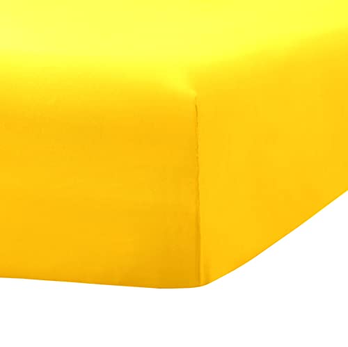 Image of Ghooss Full Size Fitted Sheet,Hotel Quality Bedding Fitted Sheet Deep Pocket up to 14 Inch,Wrinkle and Fade Resistant,1 Piece,Yellow