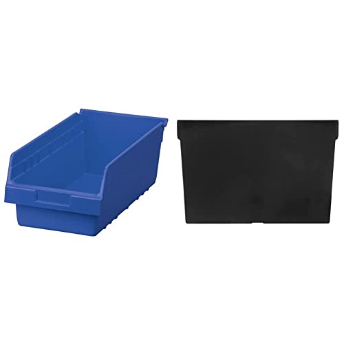 Akro-Mils 30088 Plastic Nesting Shelfmax Storage Bin Box, Blue, (8-Pack) & 40050 Crosswise Width Plastic Divider For 30080, 30088, 30084 Shelfmax Bin Storage Bins, Black, (12-Pack) #TOP6