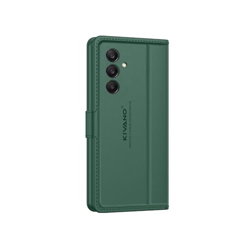 Image of KIVANO LUXE Compatible for Samsung Galaxy F15 5G / Samsung Galaxy M15 5G Luxury Handmade Leather Magnetic Flip Folio Case | Card Holder & Kickstand | Slim Protective Cover | Unisex - Green