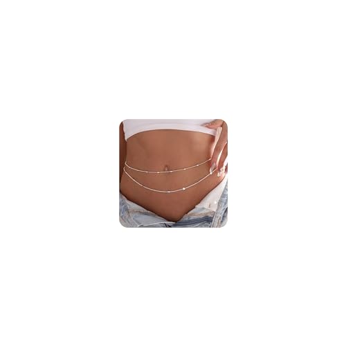 MIDEEO 2PCS 14K /Silver Plated Waist Chains Pearl Belly Body Chain for the Waist Sexy Bikini Layered Waist Adjustable Chain Jewelry for Women