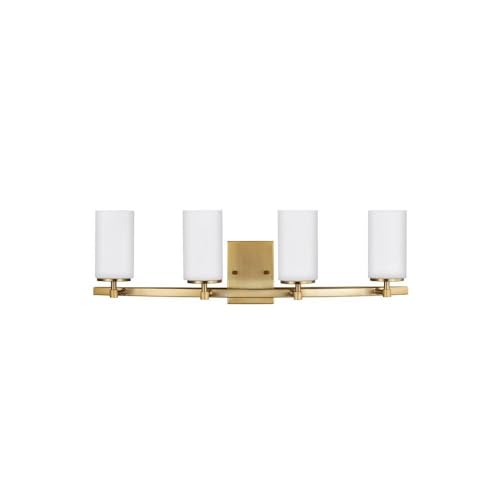 Image of Generation Lighting 4424604-848 Seagull 4424604-848 Four Light Bath Fixture, Bronze /Dark, 400 Total Watts, 9.125 Inch Height, 30.5 Inch Wide, Steel Construction, Etched /White Inside Glass Shades