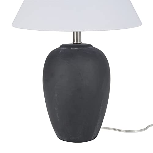 Image of Nourison Home 23 inch Black Vintage Distressed Ceramic Pot Table Lamp for Bedroom, Living Room, End Table, with White Conical Empire Shade