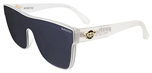 Black Flys Mono Fly unisex single lens rectangular sunglasses (Matte Clear w/Smoke Lens, Grey)
