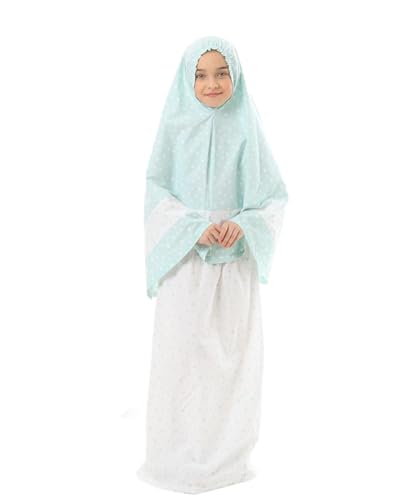 LAZWARD three-piece prayer set in green, skirt with matching headdress and rosary — shows the three items that arrive together