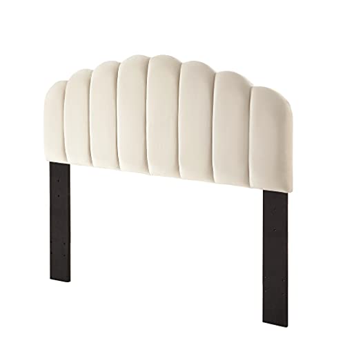 Ball & Cast Tufted Velvet Upholstered Headboard Channel, Queen Full Size Bed Adjusted Height 42-50 Inch, Cream #TOP1