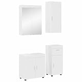 Teenpull Set di mobili da bagno Tulum, 4 pezzi, bianco lucido, con mobiletto sottolavabo, armadietto sospeso a specchio, 60 x 34 x 63 cm, salvaspazio