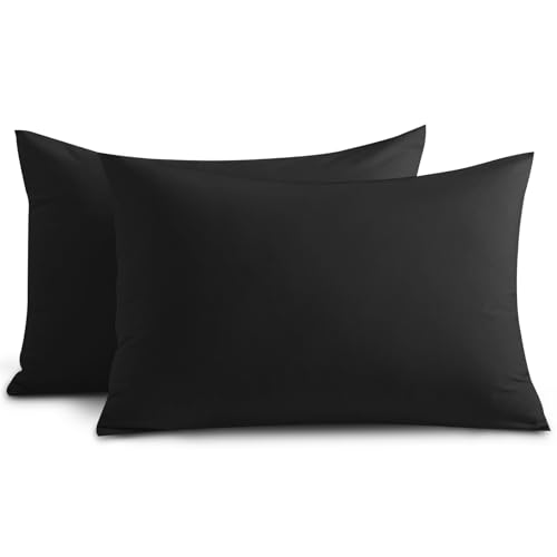 Image of Yorkshire Bedding Pillow Cases 2 Pack - Brushed Microfiber Housewife Pillowcase Hypoallergenic Pillow Cover Standard Size with Envelope Closure (Black, 50 x 75 cm)