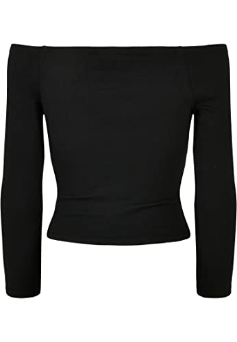 Urban Classics Manga Larga Acanalada con Hombros Descubiertos para Mujer Camiseta, Negro, XXL