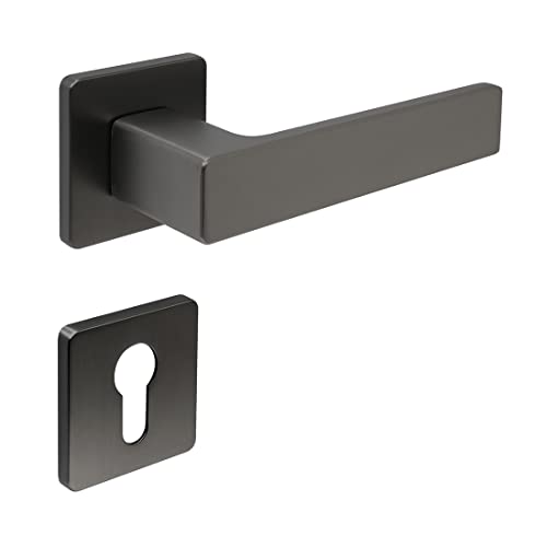 FELGNER Ensemble de poignées de porte Bormio pour cylindre profilé | Plaque de porte moderne de haute qualité, ensemble poignée et rosace pour portes intérieures et portes de chambre | Anthracite