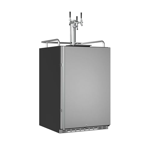 Image of EdgeStar KC7000TRIP 24 Inch Wide Triple Tap Kegerator for Full Size Kegs with Electronic Control Panel - Black Stainless Steel