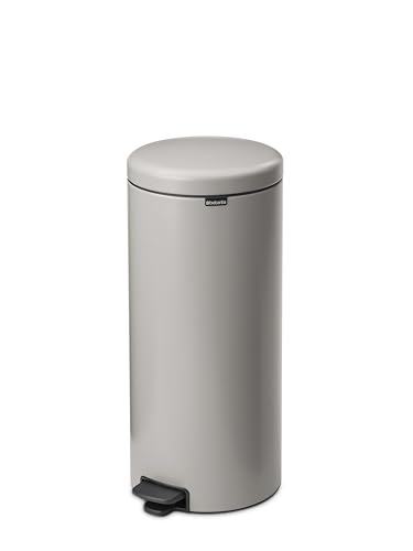Image of Brabantia NewIcon Step On Trash Can 8 Gallon /30L, Large Kitchen Garbage Can with Soft Closing Lid, Removable Inner Bucket, Non-Slip Base, Soft Grey, Free PerfectFit Trash Bags, 11.4 x 15.0 x 26.8 in