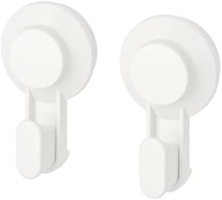 Ikea TISKEN Tisken with Suction Cup Hook, 2 Pieces, White 503.812.76, Load Capacity per Hook: 6.6 lbs 3 kg