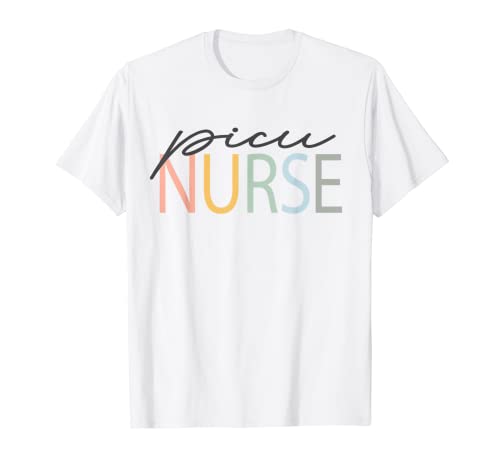 PICU Infirmière pédiatrique intense Coloré Boho Rétro Cursive T-Shirt