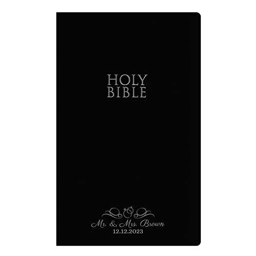 Personalized NIV Faux Leather Holy Bible for Wedding Ceremony Christian Faith Vows Gift with Custom Name Small Print, Red-Highlighted Verses, Custom Groom & Bride Bible | Black