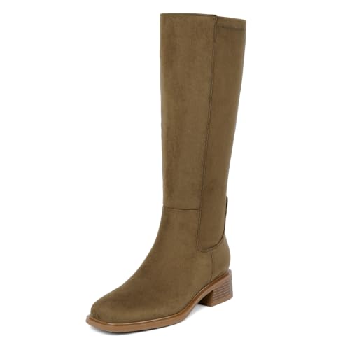 Image of QIY Knee High Boots for Women Low Heel Flat Tall Boots